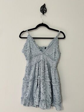 Fourteen Twelve Dusty Blue Lace Tiered Mini Dress L
